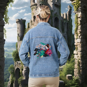 Asian Geisha Dragon Cherry Blossoms Blue Denim Jacket