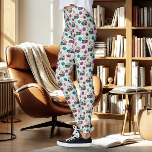 Asian Geisha Dragon Cherry Blossoms Blue Leggings