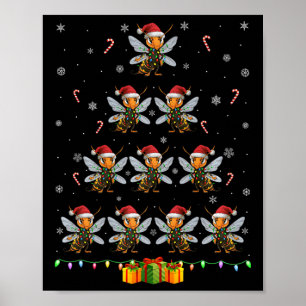 Asian Giant Hornet Santa Hat Xmas Lights Christmas Poster