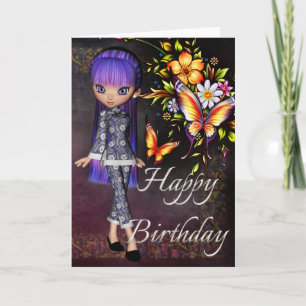 Asian Girl Beautiful Flowers Happy Birthday Card 6