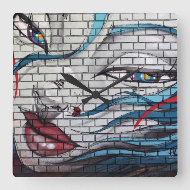 Asian Girl Graffiti  Square Wall Clock (Front)