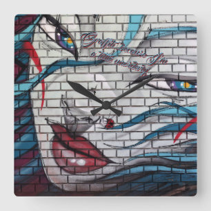 Asian Girl Graffiti Square Wall Clock