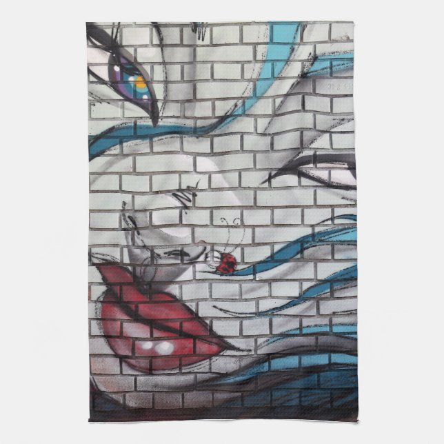 Asian Girl Graffiti  Tea Towel (Vertical)