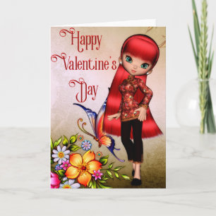 Asian Girl Happy Valentine's Day Greeting Card 1