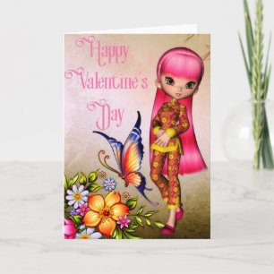 Asian Girl Happy Valentine's Day Greeting Card 2