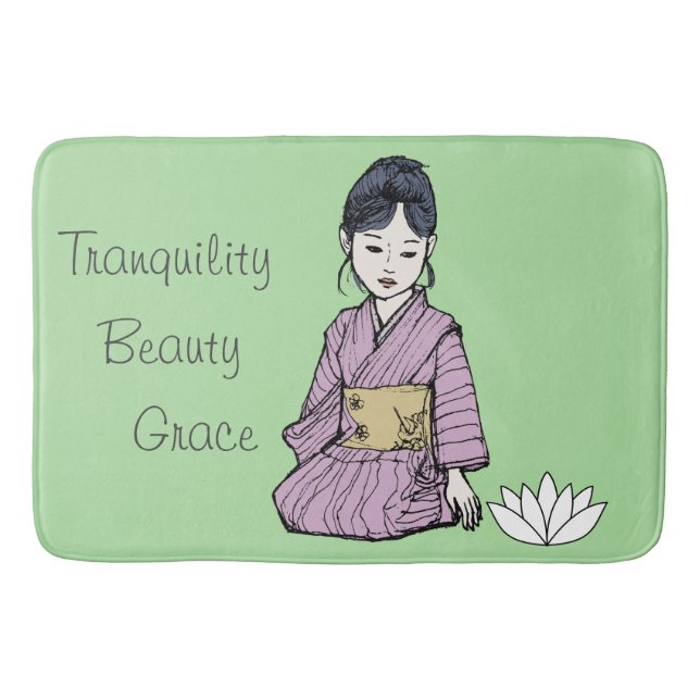 Asian Girl in Pink-Mauve Kimono Bath Mat (Front)