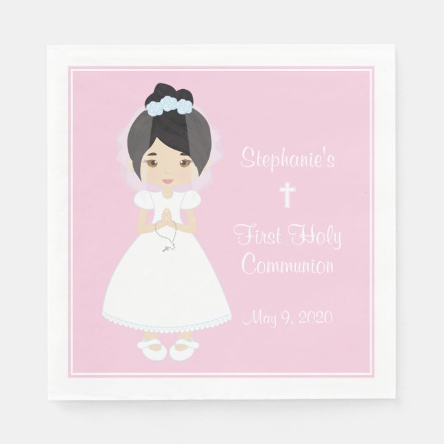 Asian Girl Personalised Holy Communion Napkin (Front)