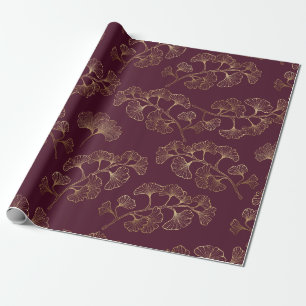 Asian Gold Botanical Pattern Wrapping Paper