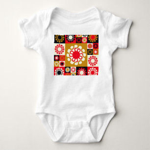 Asian Gold Red Mosaic, Ethnic Style. Baby Bodysuit