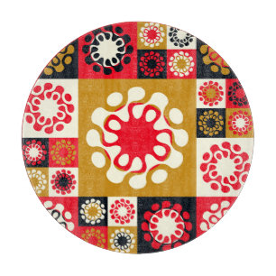 Asian Gold Red Mosaic, Ethnic Style. Cutting Board