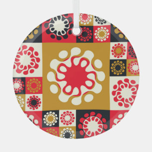 Asian Gold Red Mosaic, Ethnic Style. Glass Tree Decoration