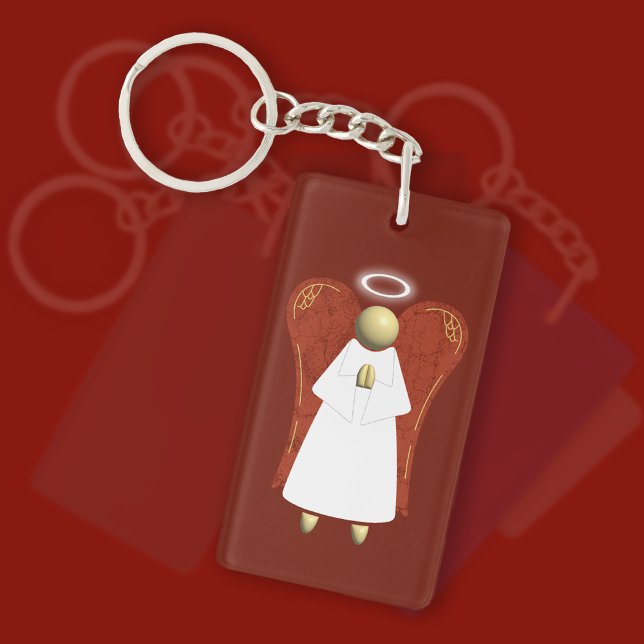 Asian Guardian Angel, Red (double-sided)  Key Ring (Asian Guardian Angel Keyring)