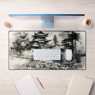 Asian House Ink Painting Desk Mat