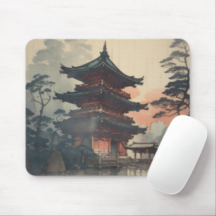 Asian House Woodblock Art Mouse Pad