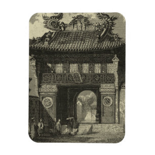 Asian Imperial Temple in Black & White Magnet