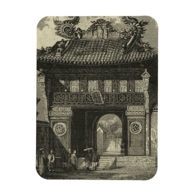 Asian Imperial Temple in Black & White Magnet (Vertical)