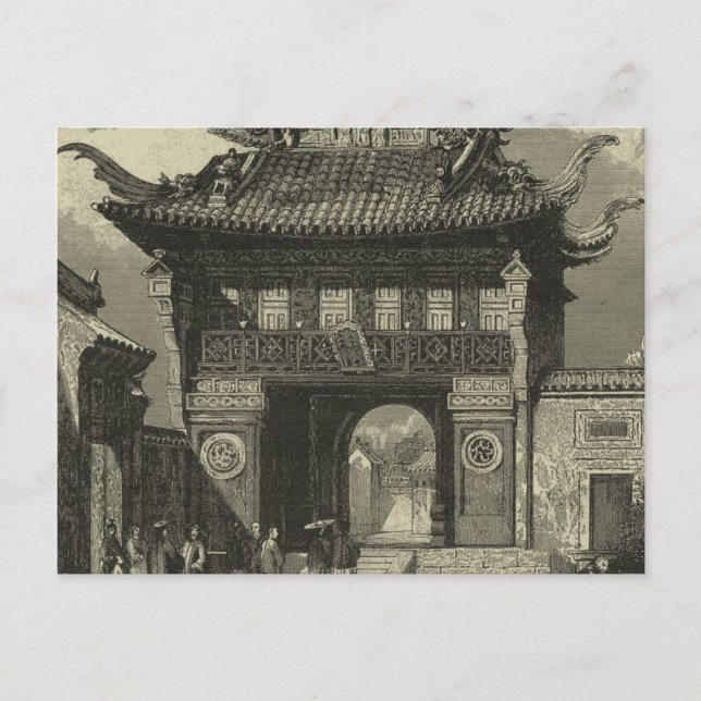 Asian Imperial Temple in Black & White Postcard (Front)