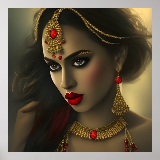 Asian Indian Beautiful woman Exotic gems Jewels Poster (Front)