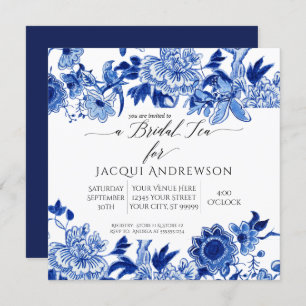 Asian Influence Blue White Floral   Bridal Tea Invitation