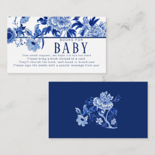 Asian Influence Navy Blue Floral Bird Books Baby Enclosure Card
