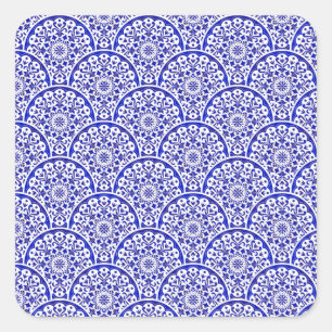 Asian Inspired Blue and White Pottery Chinoiserie Square Sticker