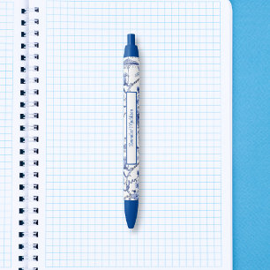 Asian Inspired Blue White Chinoiserie  Blue Ink Pen