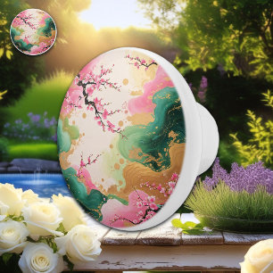 Asian-Inspired Cherry Blossom Pattern Ceramic Knob