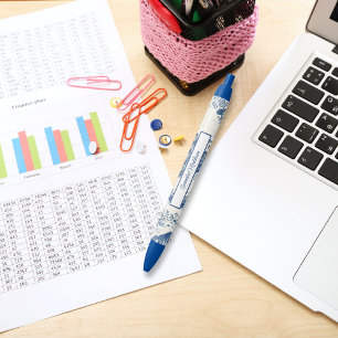 Asian Inspired Dark Blue White Chinoiserie  Blue Ink Pen