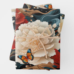 Asian Inspired Florals & Butterflies Gift Wrap