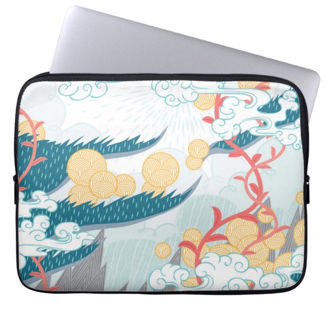 Asian Inspired Nature Pattern Laptop Sleeve (Front)