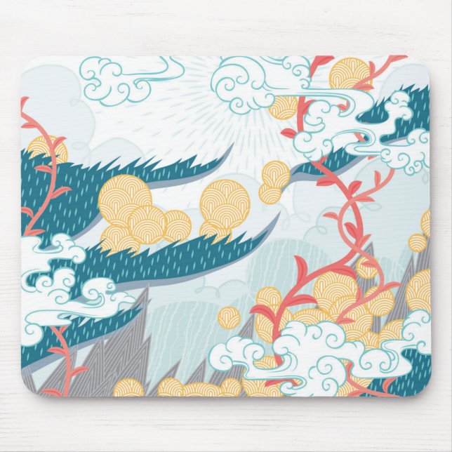 Asian Inspired Nature Pattern Mouse Pad (Front)