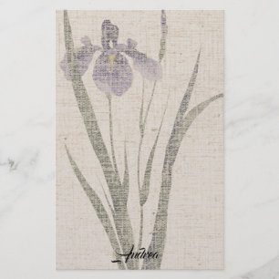 Asian Iris Flower Leaves Linen Look Stationery