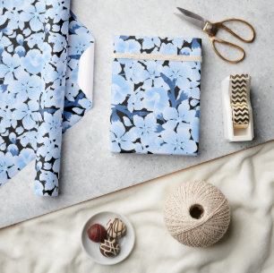 Asian Japanese Blue Cherry Blossom Wrapping Paper