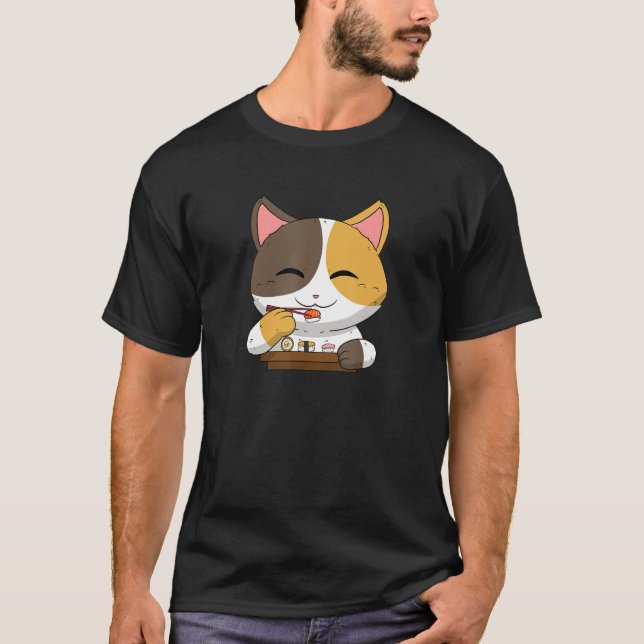 Asian Japanese Dishes Food Sushi Suhsi Cat Pets Ca T-Shirt (Front)