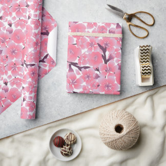 Asian Japanese Pink Cherry Blossom Wrapping Paper