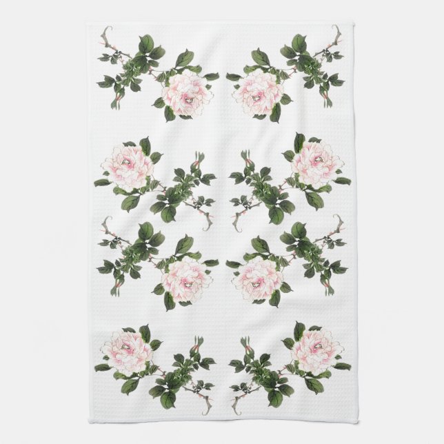 Asian Japanese Rose Flowers Bairei Kitchen Towel (Vertical)