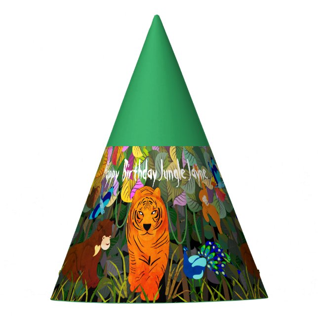 Asian Jungle Tiger Sun Bear Peacock Monkey Party Hat (Front)