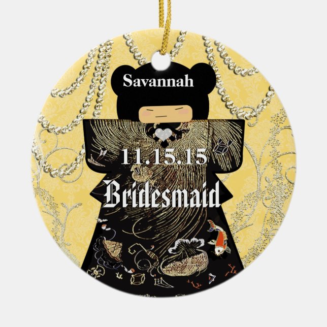 Asian Kimono Birdesmaid Gifts Yellow Changes Ceramic Ornament (Front)