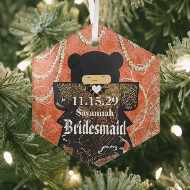 Asian Kimono Bridesmaid Gifts Coral Changes Glass Tree Decoration (Insitu)