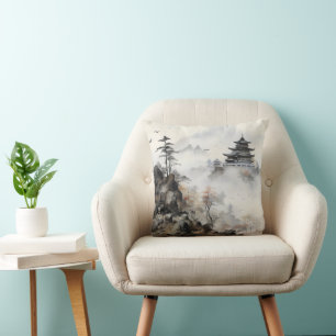 Asian Landscape Colour Ink Cushion