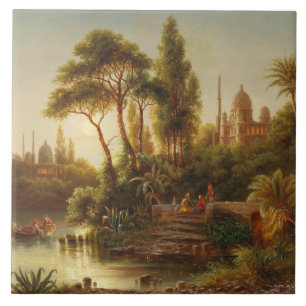 Asian Landscape in the Evening Light (Sunset Art) Ceramic Tile