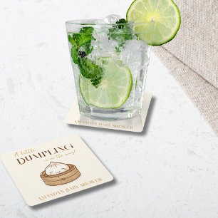 Asian Little Dumpling Kawaii Baby Shower Square Paper Coaster