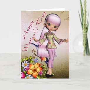 Asian Little Girl Happy Mother's Day Card d5