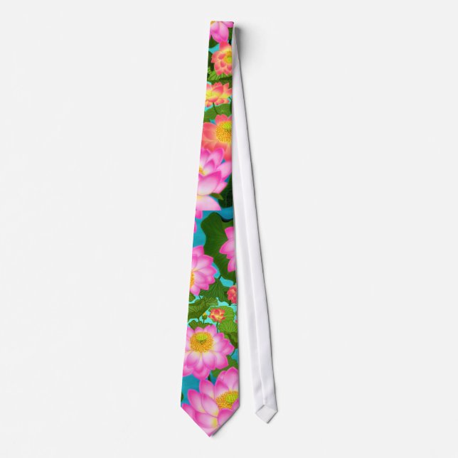 Asian Lotus Flowers Tie (Front)