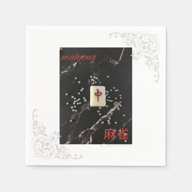 Asian mahjong napkin with the Red Dragon (Front)