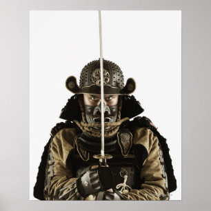 Asian man wearing samurai armour poster