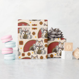 Asian Maneki Neko Cat  Wrapping Paper