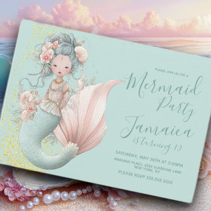 Asian Mermaid Beach Birthday Party  Invitation