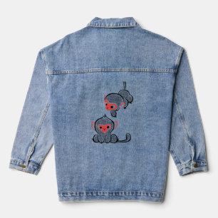 Asian Monkey Duo: Sitting and Climbing Denim Jacket