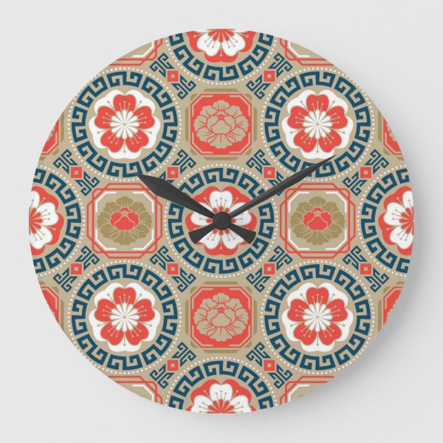 Asian Motive: Elegant Geometric Design Large Clock (Front)